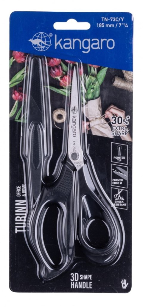 Nożyczki biurowe KANGARO, 18,5 cm, z osłoną, dla praworęcznych, blister, mix kolorów