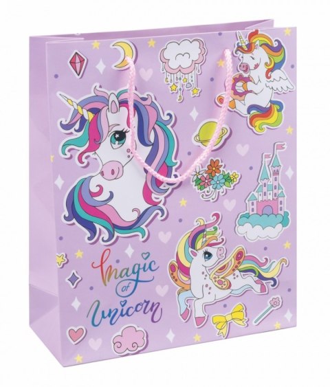 Torebka na prezenty DONAU HOME, laminowana, 25x30x10cm, dziecięca, sznurek, mix wzorów