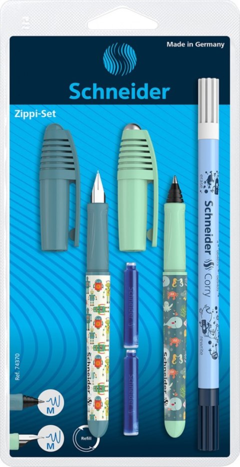 Zestaw pióro wieczne i pióro kulkowe SCHNEIDER Zippi, wymazywacz, 2 naboje, blister