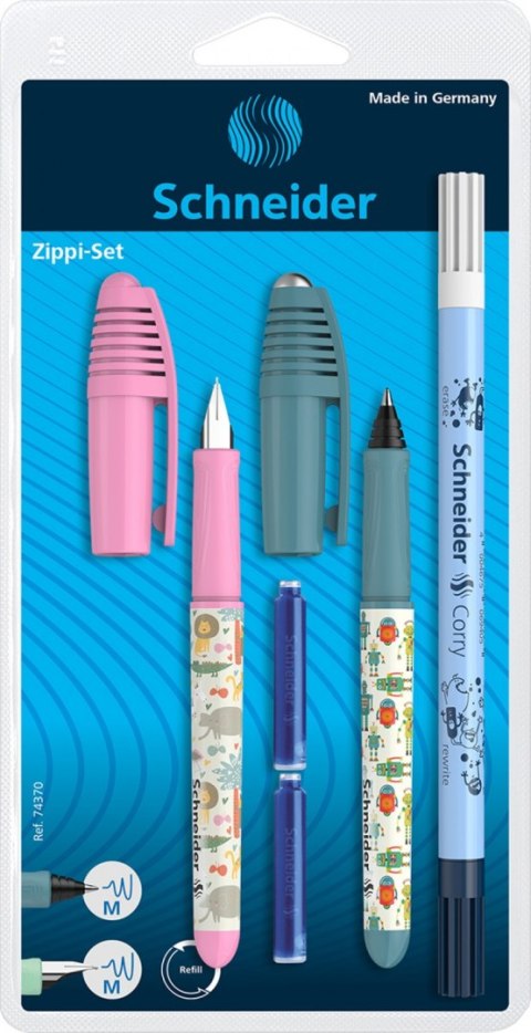 Zestaw pióro wieczne i pióro kulkowe SCHNEIDER Zippi, wymazywacz, 2 naboje, blister