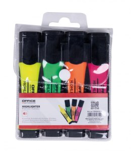 Zestaw zakreślaczy OFFICE PRODUCTS z gumowym uchwytem, 2-5mm, 4 szt., w etui, mix kolorów