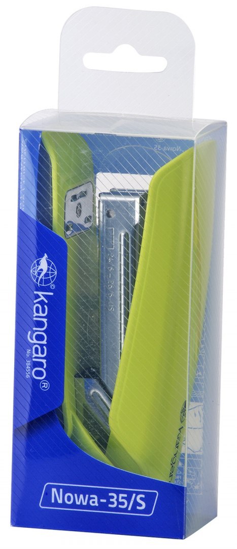 Zszywacz KANGARO Nowa-35/S, zszywa do 25 kartek, plastikowy, w pudełku PP, zielony