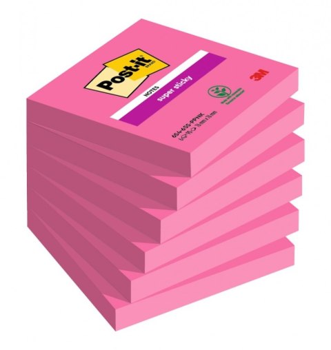 Karteczki samoprzylepne Post-it® Super Sticky (654-6SS-PNK), 76x76mm, 6x90 kart., fuksja