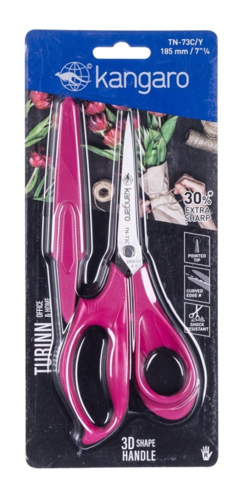 Nożyczki biurowe KANGARO, 18,5 cm, z osłoną, dla praworęcznych, blister, mix kolorów
