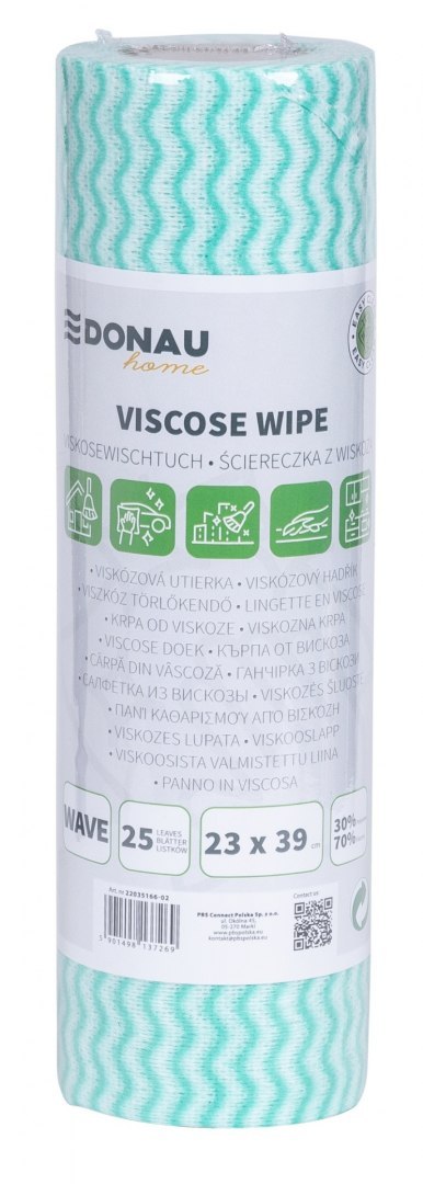 Ścierka DONAU HOME, z wiskozą 70%, rolka, fala, 23x39cm, 25 listków, zielona