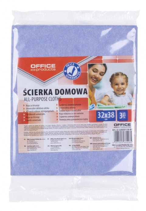 Ścierka domowa OFFICE PRODUCTS, wiskoza 70%, gr. 80g/mkg, 32x38cm, 3szt., mix kolorów