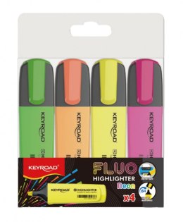 Zakreślacz KEYROAD Fluo Neon, 1-5 mm, 4 szt., etui, mix kolorów