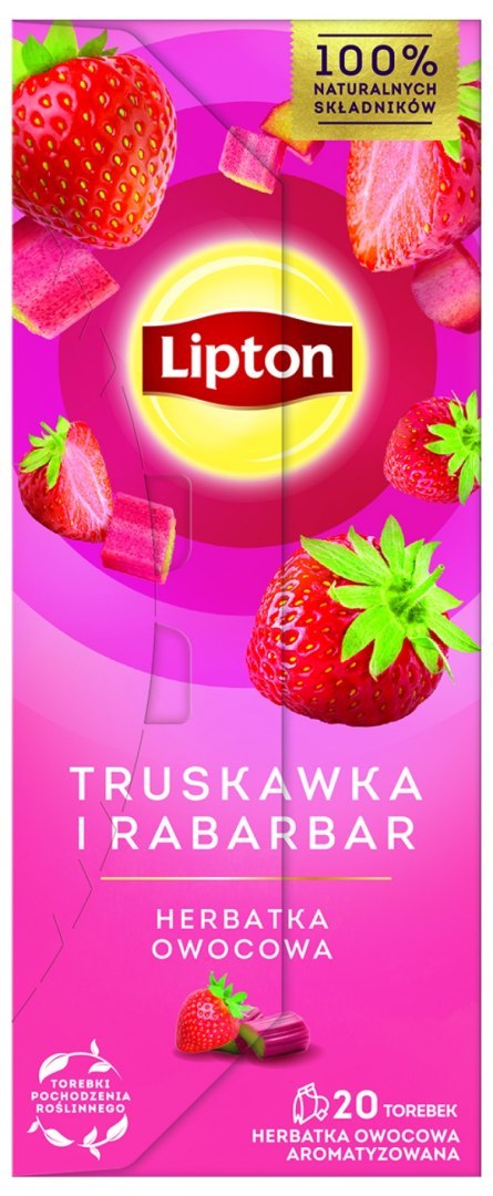 Herbata LIPTON owocowa, truskawka i rabarbar, 20 torebek