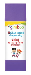 Klej w sztyfcie GIMBOO, PVP, trójkątny, znikający, 15g, 1 szt., pakowany w displayu, fioletowy