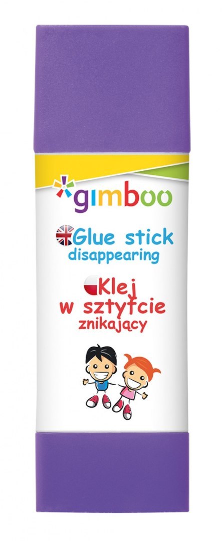 Klej w sztyfcie GIMBOO, PVP, trójkątny, znikający, 15g, 1 szt., pakowany w displayu, fioletowy