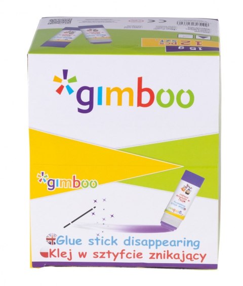 Klej w sztyfcie GIMBOO, PVP, trójkątny, znikający, 15g, 1 szt., pakowany w displayu, fioletowy