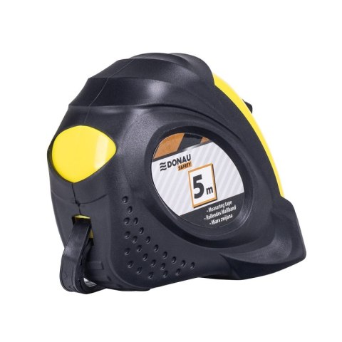 Miarka metalowa DONAU SAFETY, zwijana, 18mmx5m, blister, czarno-żółta