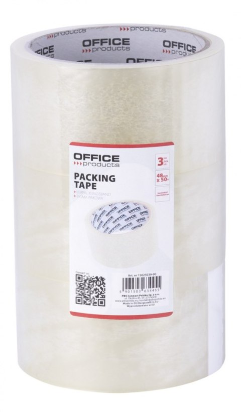 Taśma pakowa OFFICE PRODUCTS, 48mm x 50y, 36mic, 3szt., transparentna