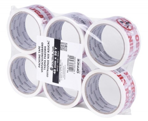 Taśma pakowa OFFICE PRODUCTS, ostrożnie nie rzucać, 48mm x 50y, 36mic, 1szt., biała