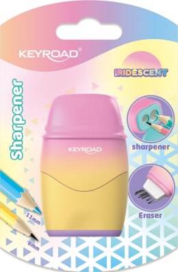 Temperówka plastikowa KEYROAD, z gumką, opalizująca, podwójna, blister, mix kolorów