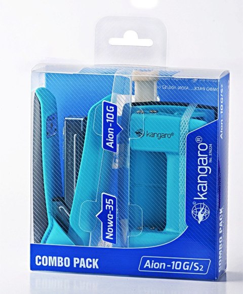 Zestaw zszywacz Nowa-35 + dziurkacz Aion-10G, pudełko z zawieszką, turkusowy