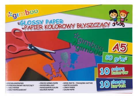 Zeszyt papierów kolorowych błyszczących GIMBOO, A5, 10 kartek, 80gsm, mix kolorów