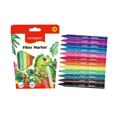 Flamastry KEYROAD Fiber Marker, 12szt., na zawieszce, mix kolorów