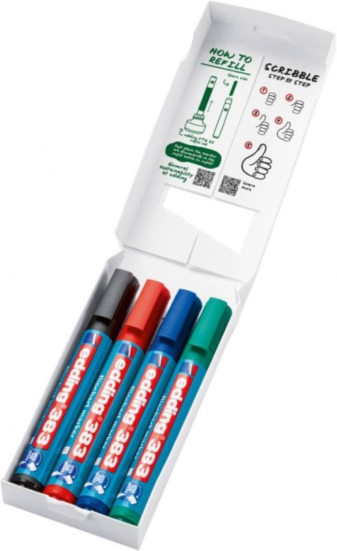 Marker do flipchartów e-383 EDDING, 1-5 mm, 4 szt., mix kolorów