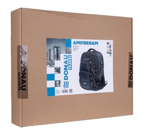 Plecak DONAU TRAVEL Amsterdam, 17", 35l, USB + kabel USB-C, czarny