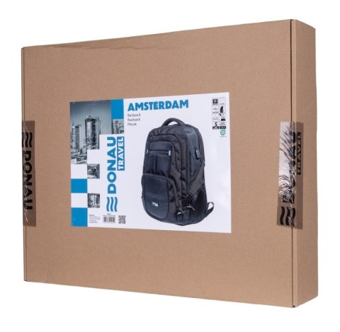 Plecak DONAU TRAVEL Amsterdam, 17", 35l, USB + kabel USB-C, czarny