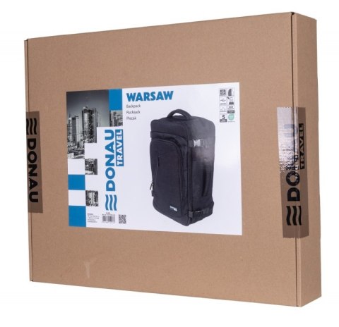 Plecak DONAU TRAVEL Warsaw, 15,6", 23l, USB + kabel, czarny