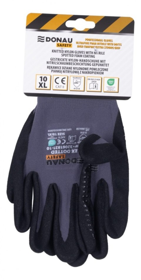 Rękawice DONAU SAFETY Flex-Dotted, kat. II, rozm. 10, szare