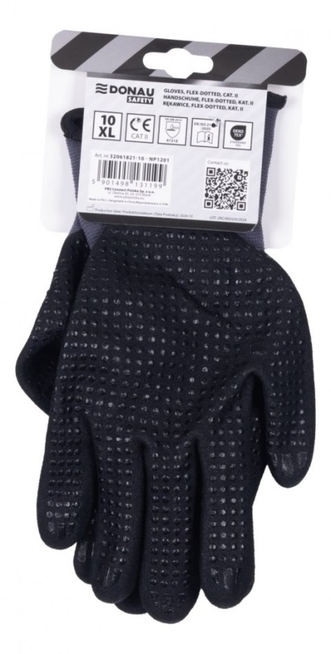 Rękawice DONAU SAFETY Flex-Dotted, kat. II, rozm. 10, szare