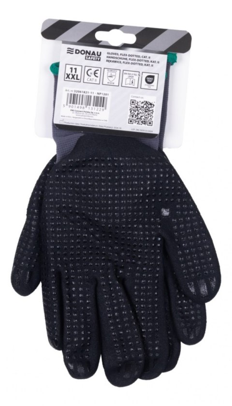 Rękawice DONAU SAFETY Flex-Dotted, kat. II, rozm. 11, szare