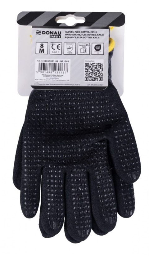 Rękawice DONAU SAFETY Flex-Dotted, kat. II, rozm. 8, szare