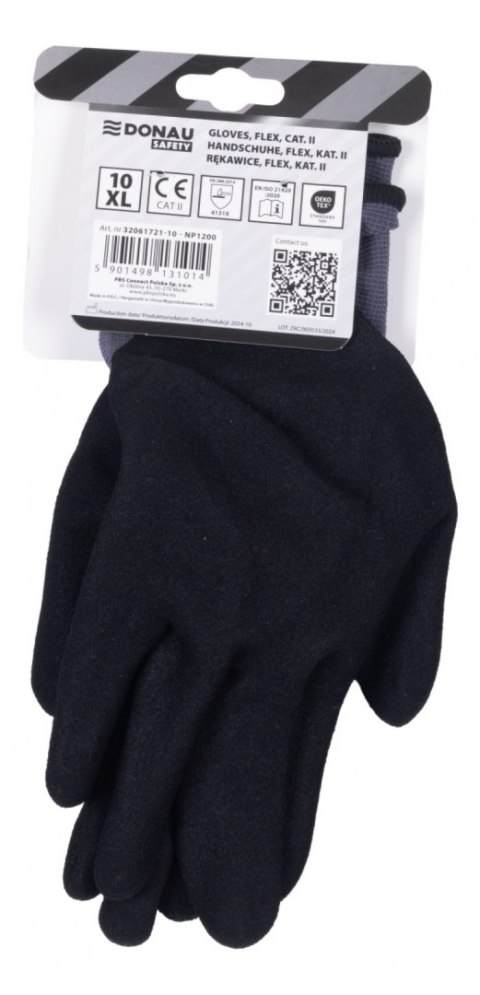 Rękawice DONAU SAFETY Flex, kat. II, rozm. 10, szare