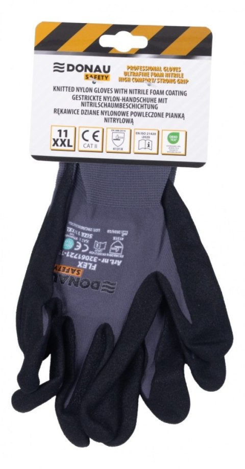Rękawice DONAU SAFETY Flex, kat. II, rozm. 11, szare