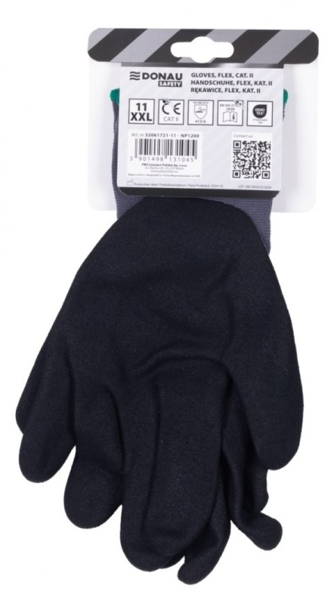 Rękawice DONAU SAFETY Flex, kat. II, rozm. 11, szare