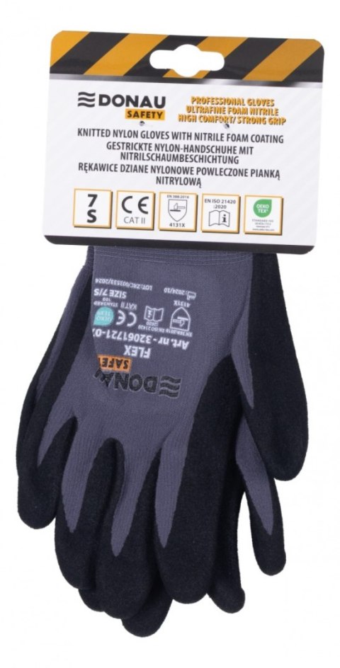 Rękawice DONAU SAFETY Flex, kat. II, rozm. 7, szare