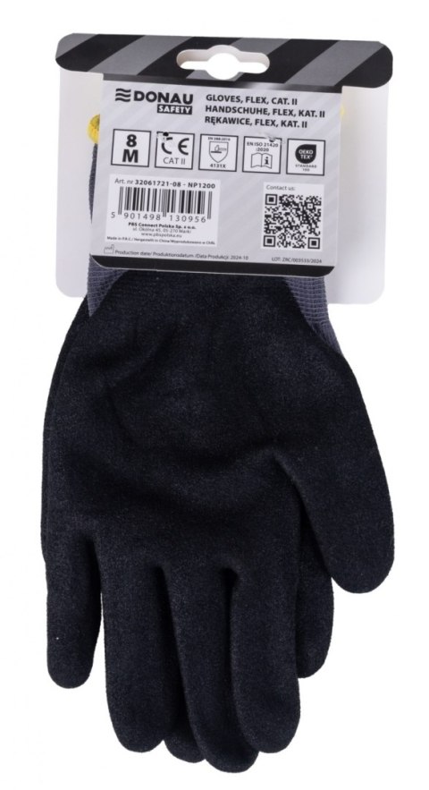 Rękawice DONAU SAFETY Flex, kat. II, rozm. 8, szare
