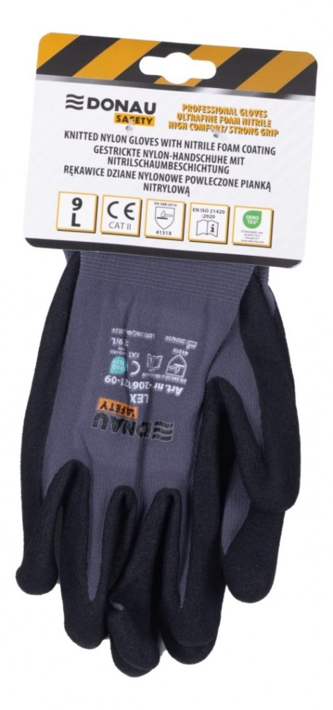 Rękawice DONAU SAFETY Flex, kat. II, rozm. 9, szare