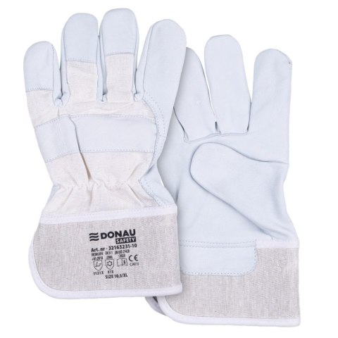 Rękawice robocze DONAU SAFETY DS-DOKGOAT, doker, skóra kozia, rozm. 10,5/XL, szaro-białe