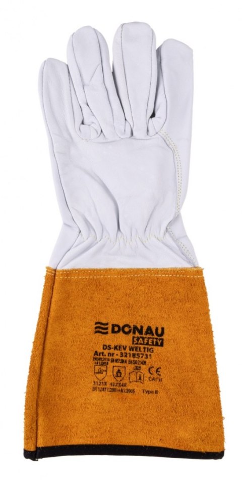 Rękawice spawalnicze DONAU SAFETY DS-KEV WELTIG, kevlar, skóra kozia, rozm. 10/XL, biało-złote