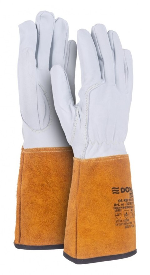 Rękawice spawalnicze DONAU SAFETY DS-KEV WELTIG, kevlar, skóra kozia, rozm. 9/L, biało-złote