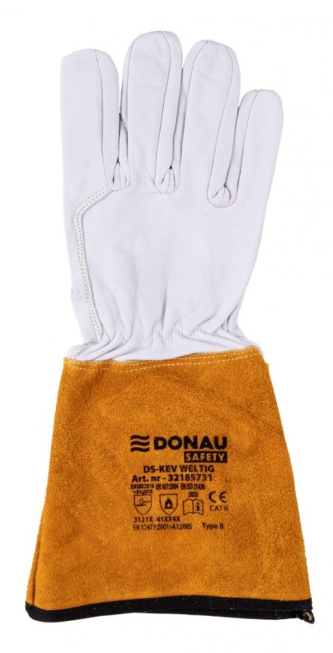 Rękawice spawalnicze DONAU SAFETY DS-KEV WELTIG, kevlar, skóra kozia, rozm. 9/L, biało-złote