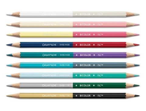 Kredki CARAN D'ACHE XMAS25 Alpine Frost Bicolor, 9 szt., pędzelek, w pudełku, mix kolorów