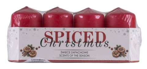 Świeca słupek DONAU HOME Spiced Christmas, 40x70mm, 4 szt., ciastka korzenne, czerwony