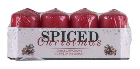 Świeca słupek DONAU HOME Spiced Christmas, 40x70mm, 4 szt., jabłko z cynamonem, czerwony