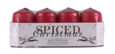 Świeca słupek DONAU HOME Spiced Christmas, 40x70mm, 4 szt., wanilia, czerwony