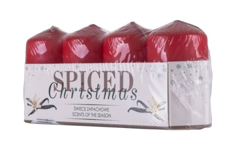 Świeca słupek DONAU HOME Spiced Christmas, 40x70mm, 4 szt., wanilia, czerwony