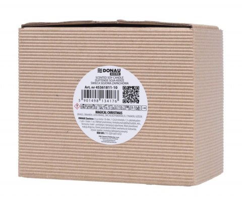 Świeca sojowa DONAU HOME, w szarym szkle, drewniana pokrywa i knot, Magia Świąt, 200g