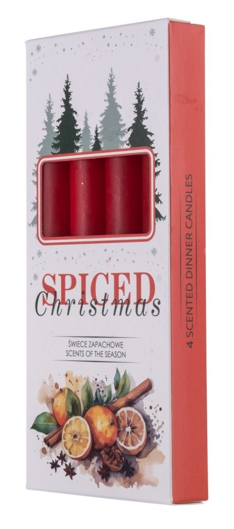 Świeca stołowa DONAU HOME Spiced Christmas, 20x170mm, 4 szt., pomarańcza z goździkami, czerwony