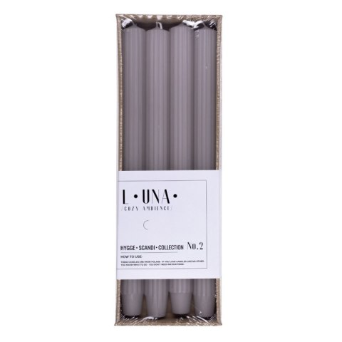 Świeca stołowa długa ryflowana DONAU HOME, 25x300 mm, 4 szt., szaro-popielata