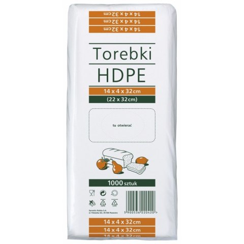 Torebki spożywcze SARANTIS, HDPE, 14x4x32cm, 1000 szt., transparentne