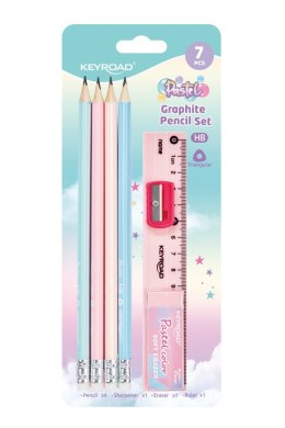 Zestaw szkolny KEYROAD, Pastel, 7 elementów, blister, mix kolorów